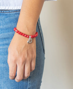 Pulsera Cristales Elástica Un Dije Plata
