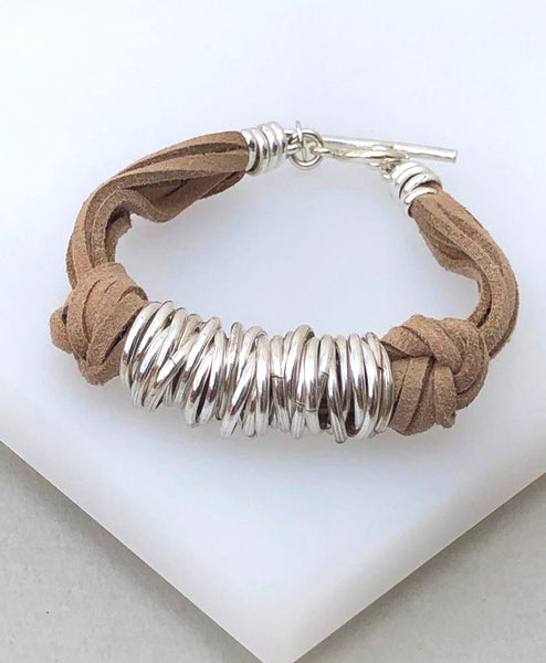 Pulsera Gamuza Argollas Dobles